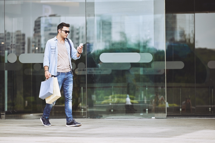 Leaving shopping mall